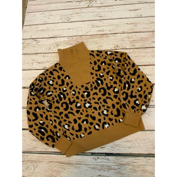 Nine West Sweaters - Nine West Womens Leopard Print Quarter Zip Pullover Sweater Tan Black Medium
